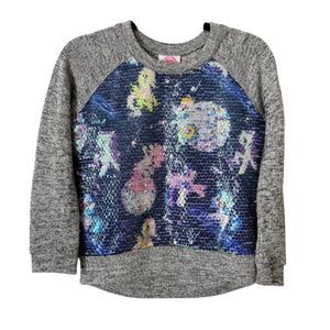 My Little Pony Sweater Girls XS 4/5 Gray Sequin Front Long Sleeve Pullover Top